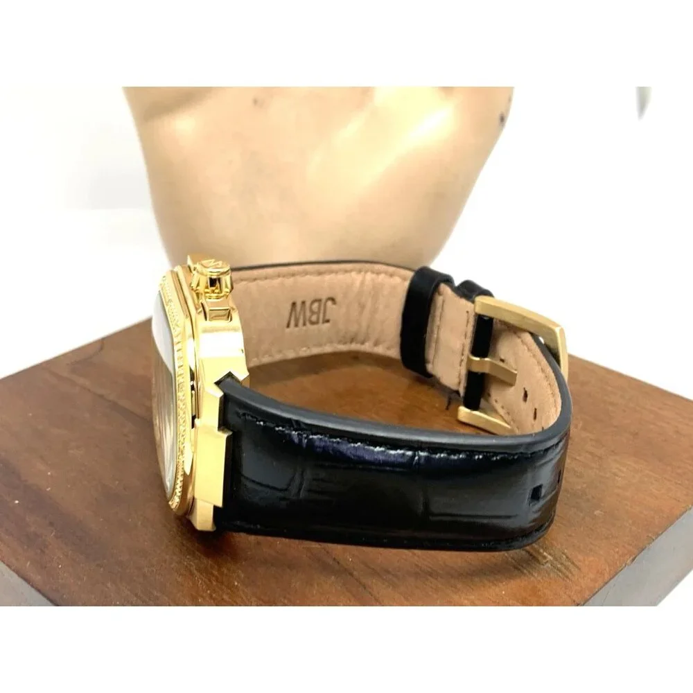 JBW Men's Watch J6408D Orion Quartz Diamond Accent Gold Dial Black Leather Strap